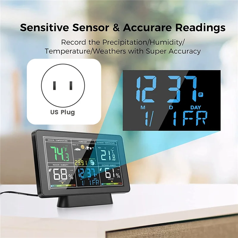 ABGN LCD Weather Station Wireless Digital Thermometer Electric Indoor/Outdoor Thermometer Hygrometer US Plug Durable