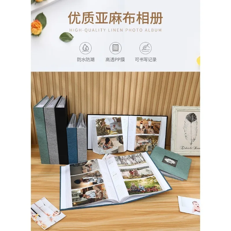 1Pc Linen Cover Album 6inch Interleaf Type Photo Storage Album 200pcs Writable Collection of Children Growth Photos  Photo Album