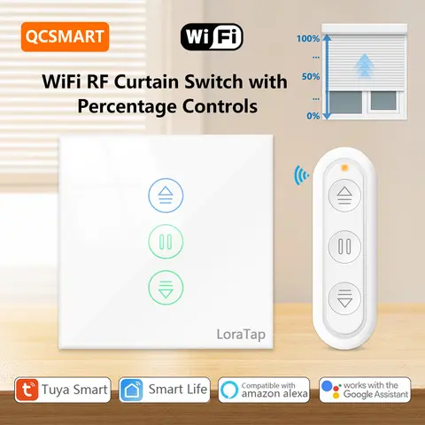 QCSMART 투야 커튼 블라인드 터치 패널 스위치, 원격 스마트 라이프 비율 제어, 구글 어시스턴트 알렉사
