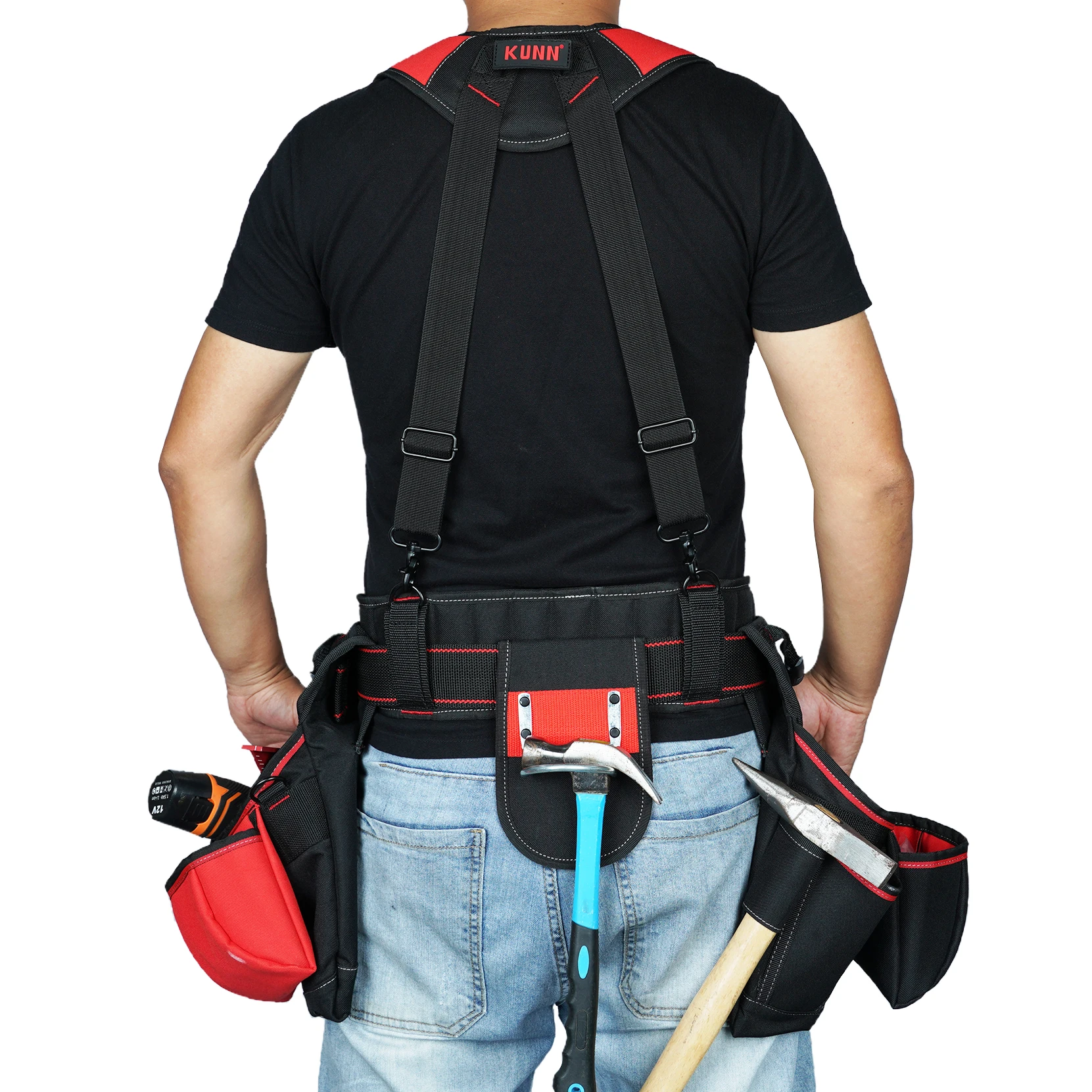 KUNN Tool Belt with Suspenders,Pro Framer Belt/Suspenders Combo Apron for Carpenter,Construction and Electrician