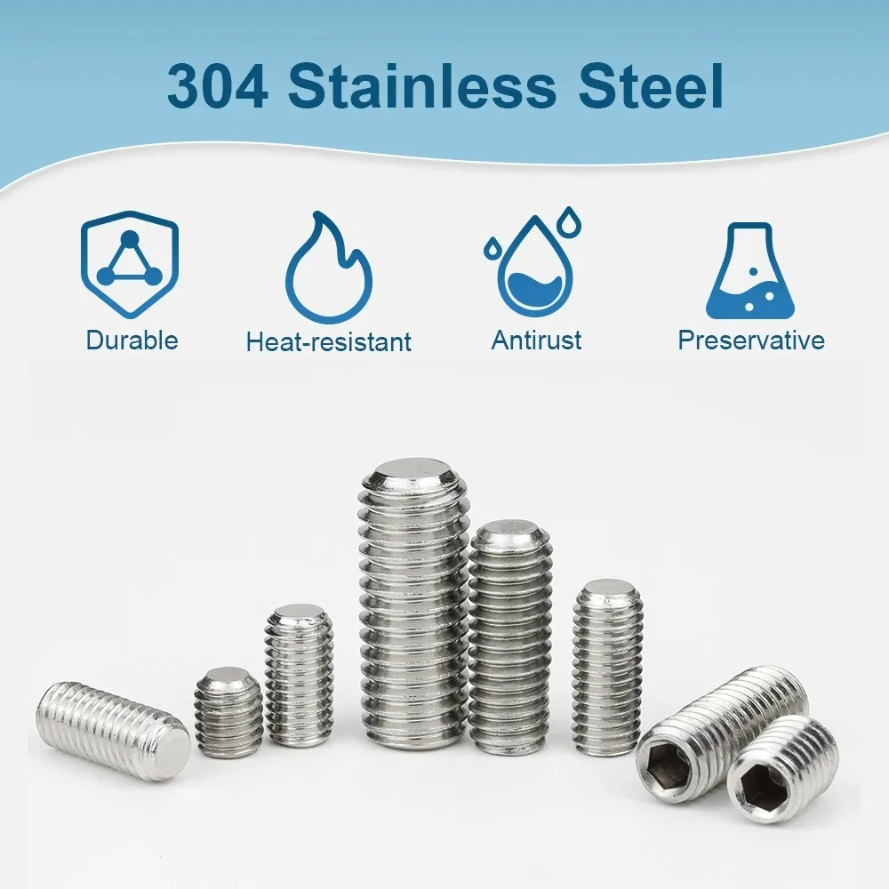 HOWSHENG 1-50pcs 304 Steel Hex Socket Set Screws with Flat Point M1.6 M2 M2.5 M3 M4 M5 M6-M16 Allen Grub Headless Screw DIN913