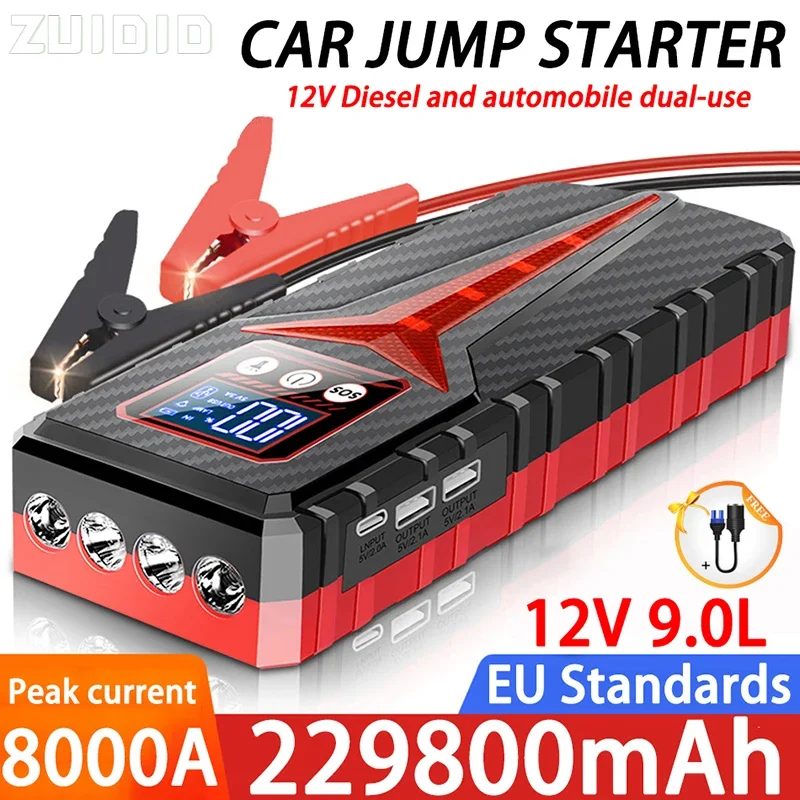 

Car Jump Starter 8000A Battery Charger 298000mAh Emergency Portable Power Bank Booster For 12V Gasoline And Diesel Vehicles