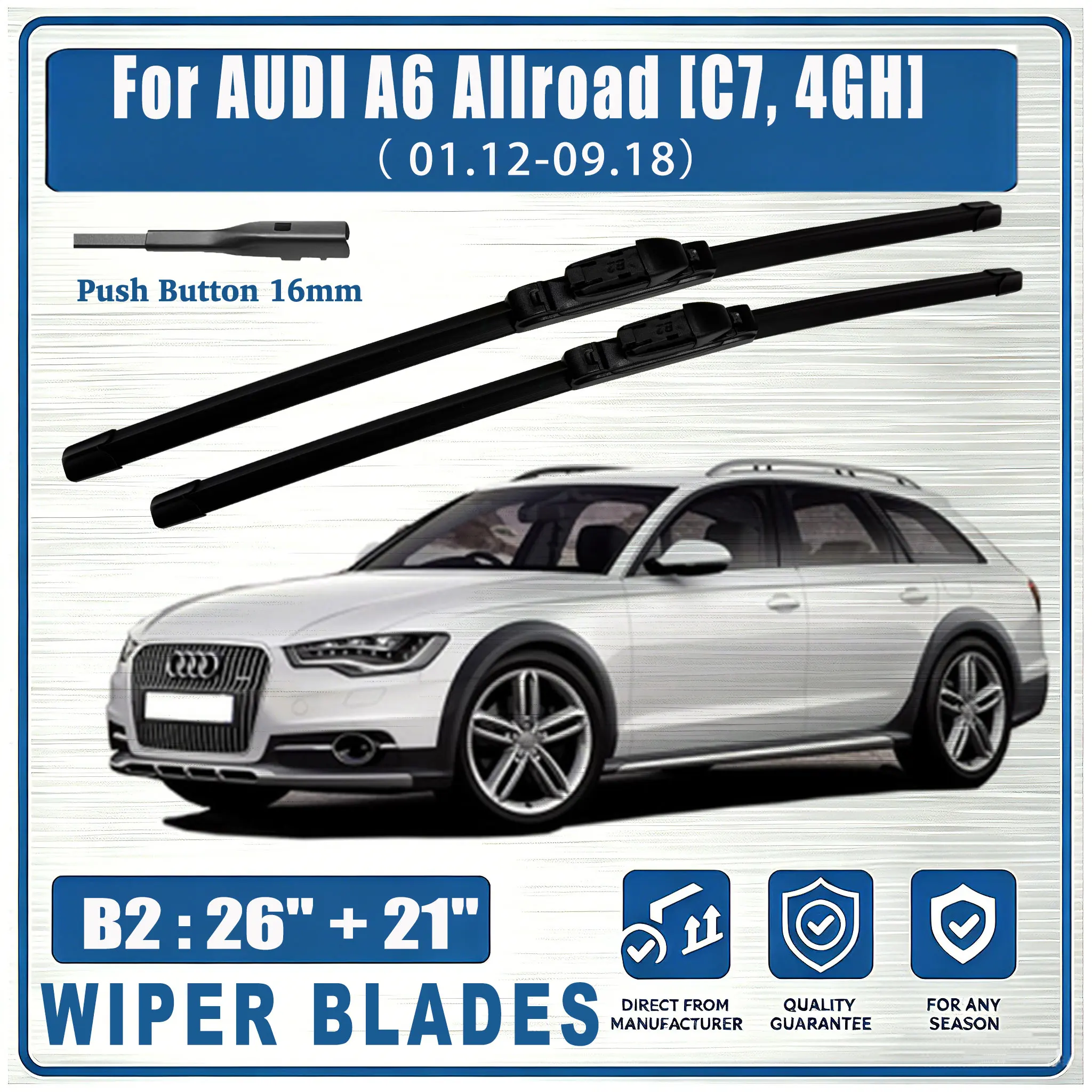 Für AUDI A6 Allroad [C7, 4GH] 2012-2018 Vordere B2 26"&21" Wischerblätter Windschutzscheibe SCHEIBENWISCHERBLATT-SET OEM 2 STÜCK