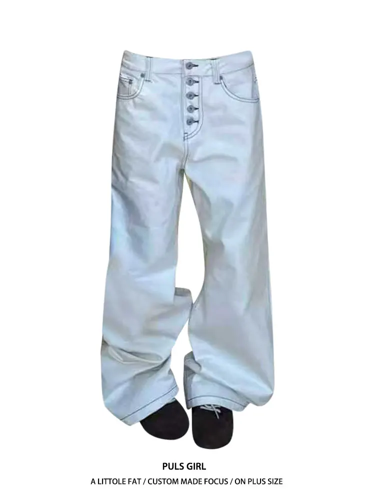 

Свободные джинсы с высокой талией и широкими штанинами, женские, в американском ретро-стиле, с эффектом потертости, на пуговицах, повседневные, прямого кроя, для полных женщин