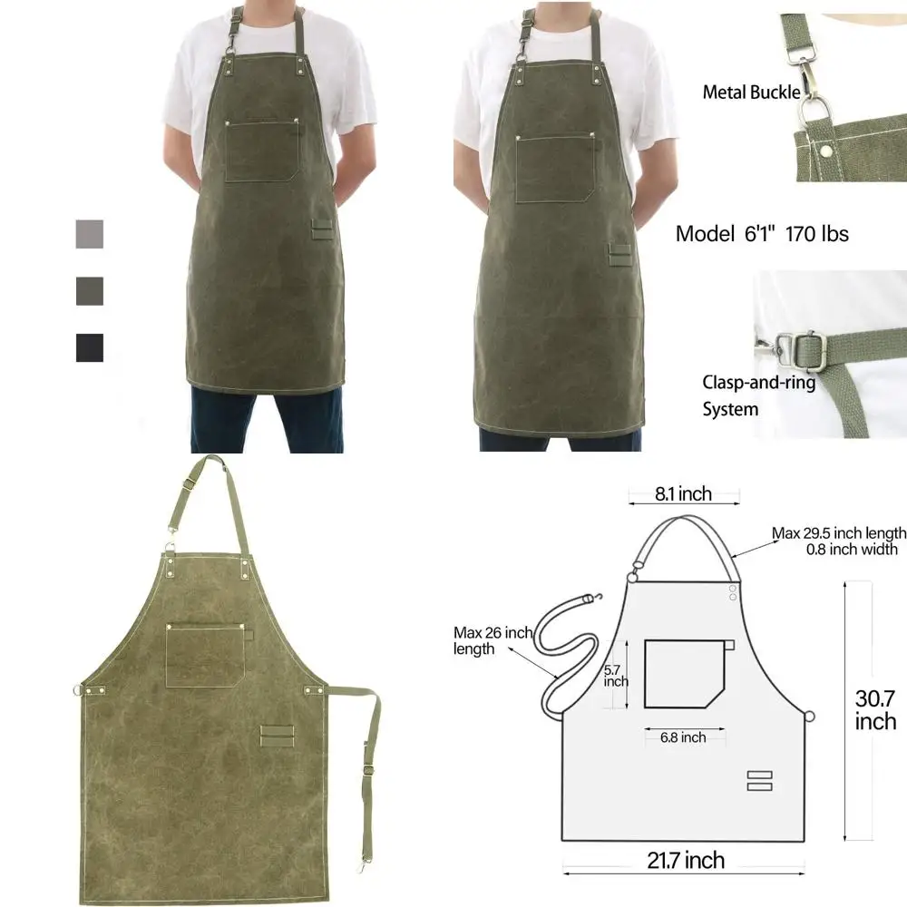 

Холщовый фартук без завязок, сверхпрочный рабочий фартук на 16 унций с передним карманом, удлиненные ремни, регулируемые m–xxl
