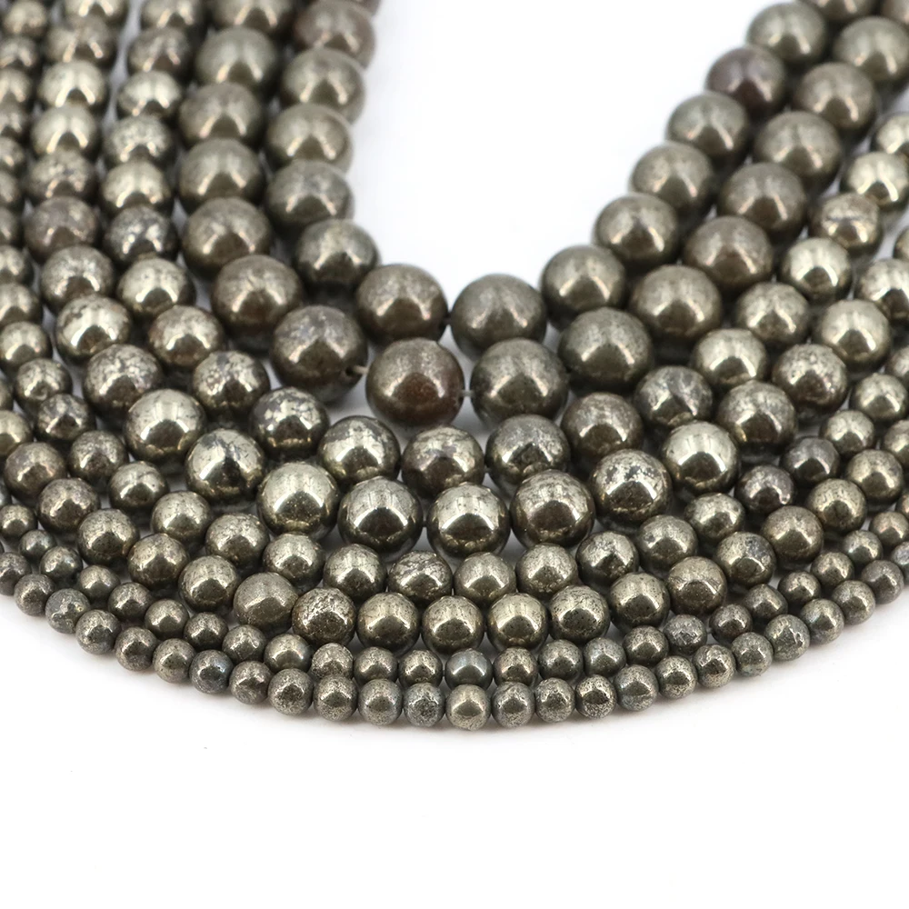 Natural Iron Pyrite Loose Spacer Bead 4/6/8/10mm Round Gem Bead for DIY Bracelet Charms Jewelry Making Accessories Wholesale - view 4