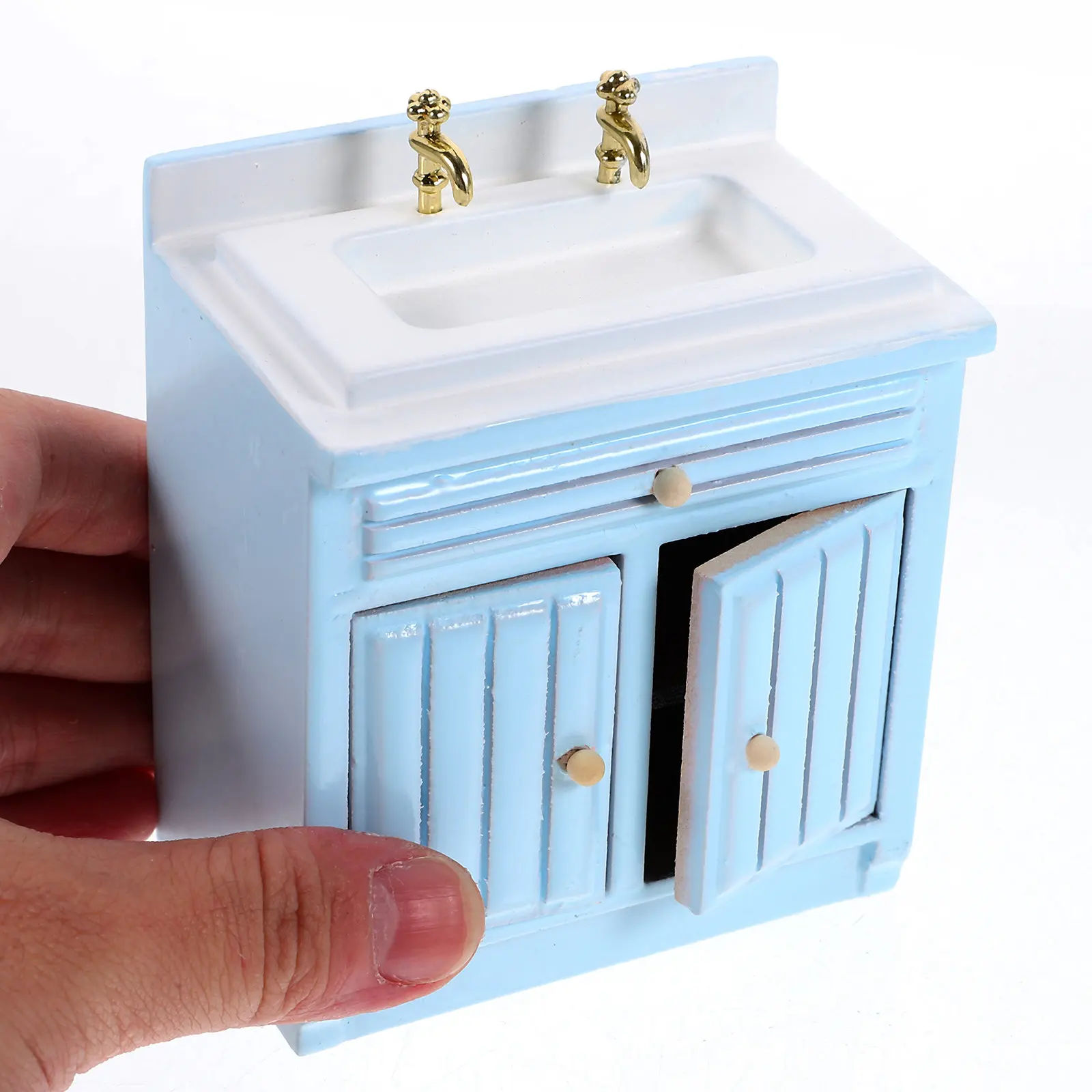 

1Set Miniature Kitchen Furniture Accessory Wash Basin Cabinet and Cooking Stove Prop for Mini House Decoration Photography