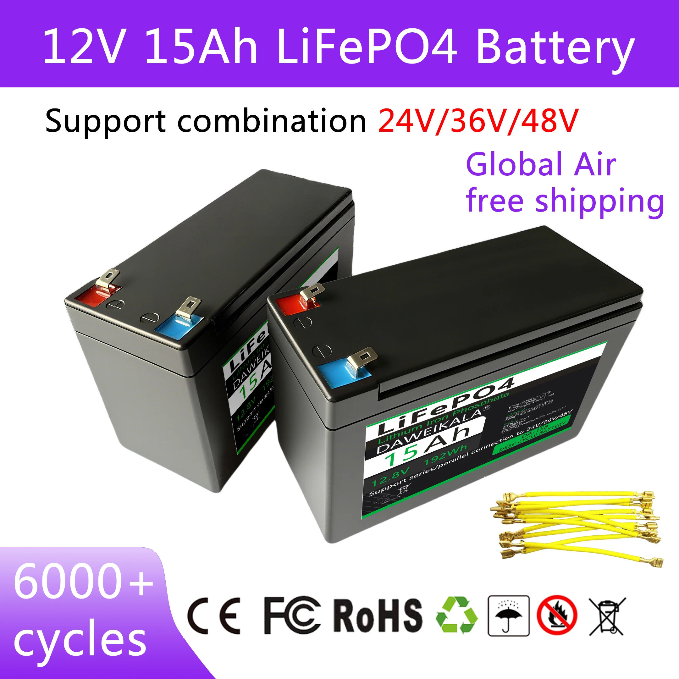 

12V 6Ah 12Ah 15Ah LiFePO4 Battery With Built-in BMS Rechargeable Lithium Iron Phosphate Batteries for Kids Car Scooter