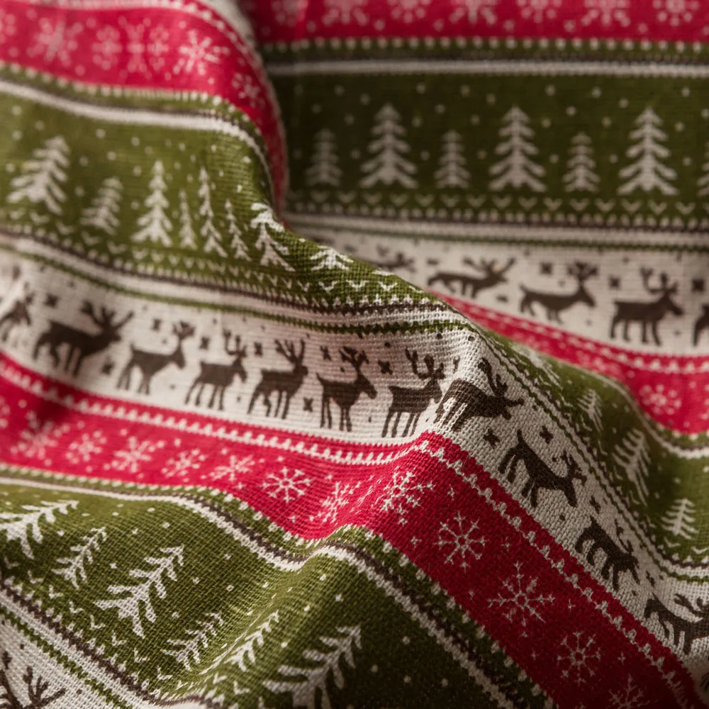 90x145CM Deer Snowflake Printed Cotton Linen Fabric Eco-Friendly for Bedding Sets Doll Clothes Holiday Christmas Gifts Textiles