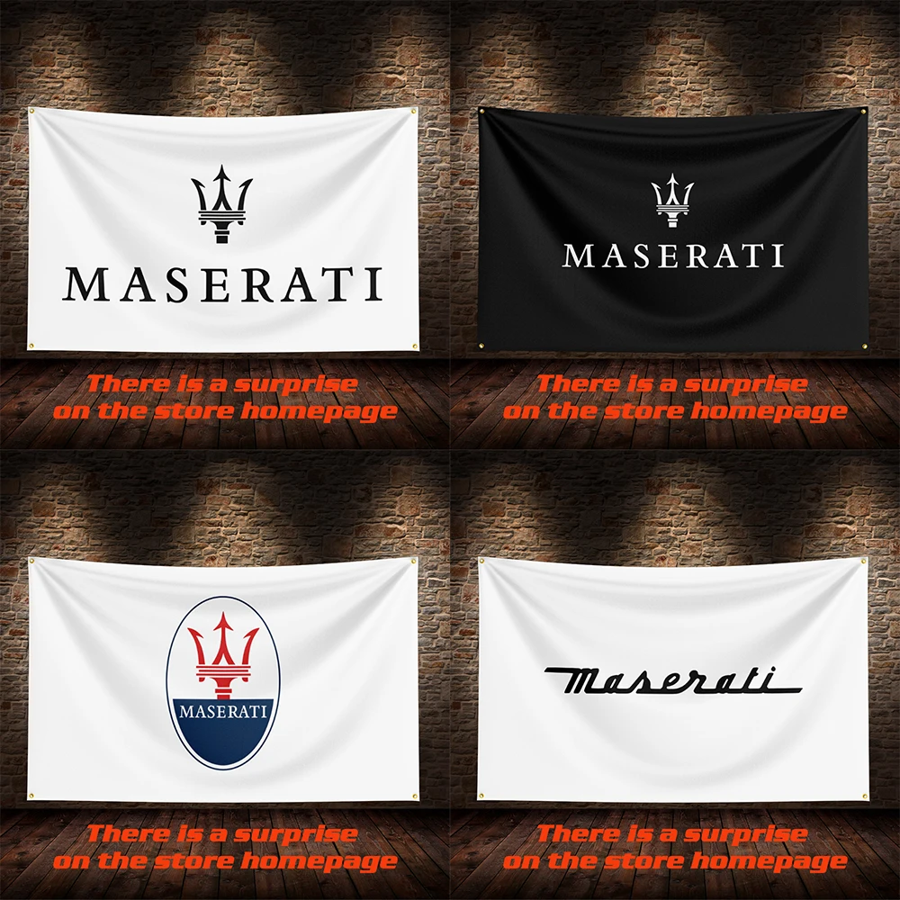 3 X 5 FT M-Maseratis Flag Polyester Printed Car Flag Hanging Flag for Room Garage Living Room Home Garden Decoration