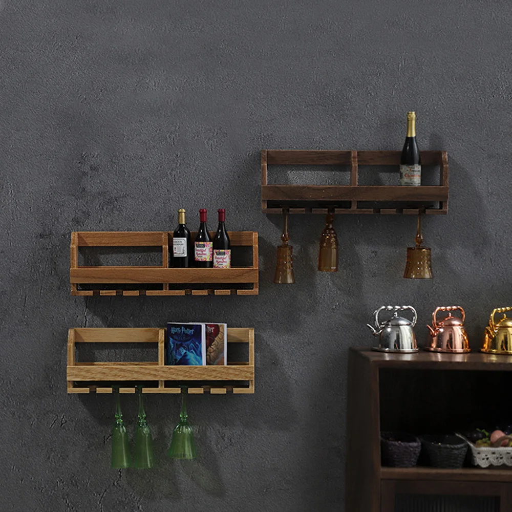 Wandgemonteerde Wijnrek Miniatuur Poppenhuis Home Decor Fotografie Scenario \'S Meubelmodel Simulatie Opslag Beeldjes