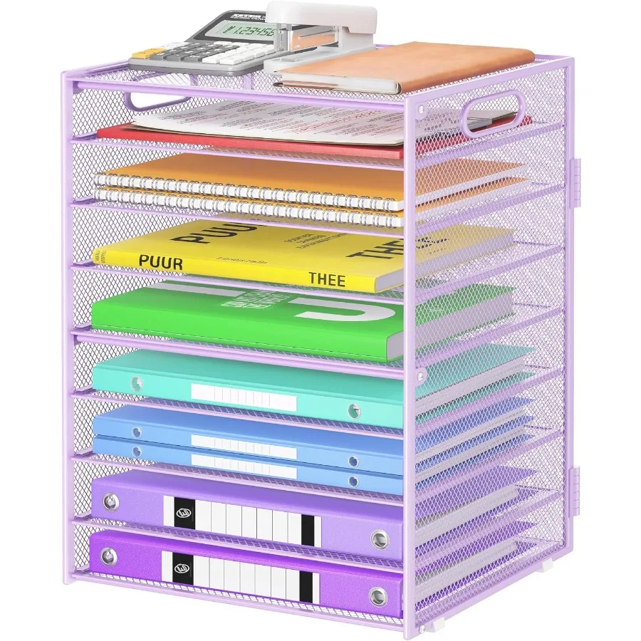 منظم ورق مكون من 9 طبقات مع مقبض لتخزين المكتب بسعة كبيرة: صينية مجلد ملفات شبكية لفرز المستندات الفعال في Cla