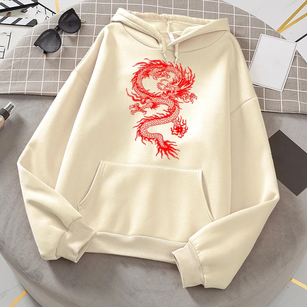 Fashion Red Dragon Men's Hoodie Men's and Women's Fashion Simple Long sleeved Pullover Street Trend Harajuku Large Sweatshirt