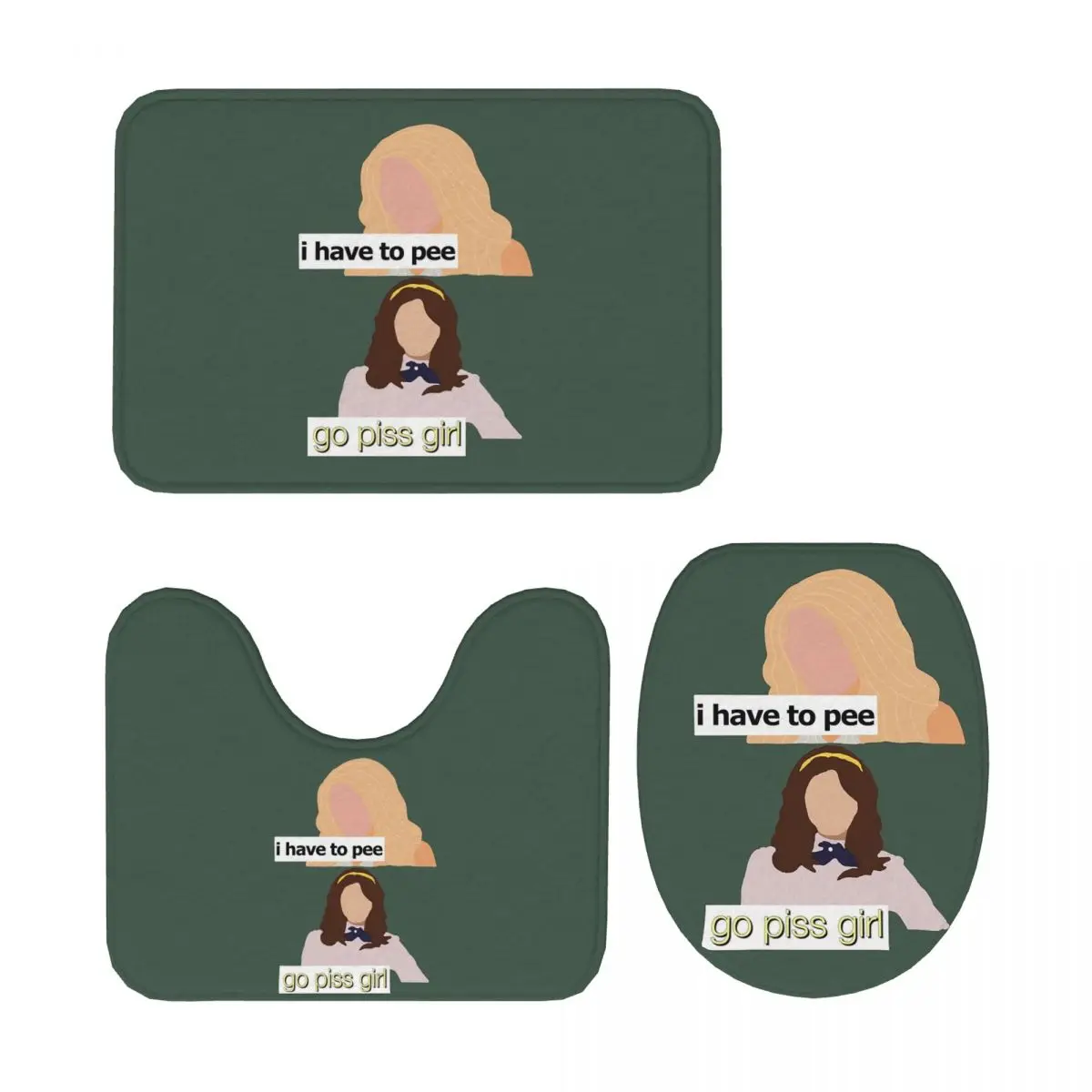 

Go Piss Girl 3-х предметный коврик для ванной комнаты, набор для ванной комнаты, крышка для унитаза, домашний декор, нескользящий ковер, напольный коврик