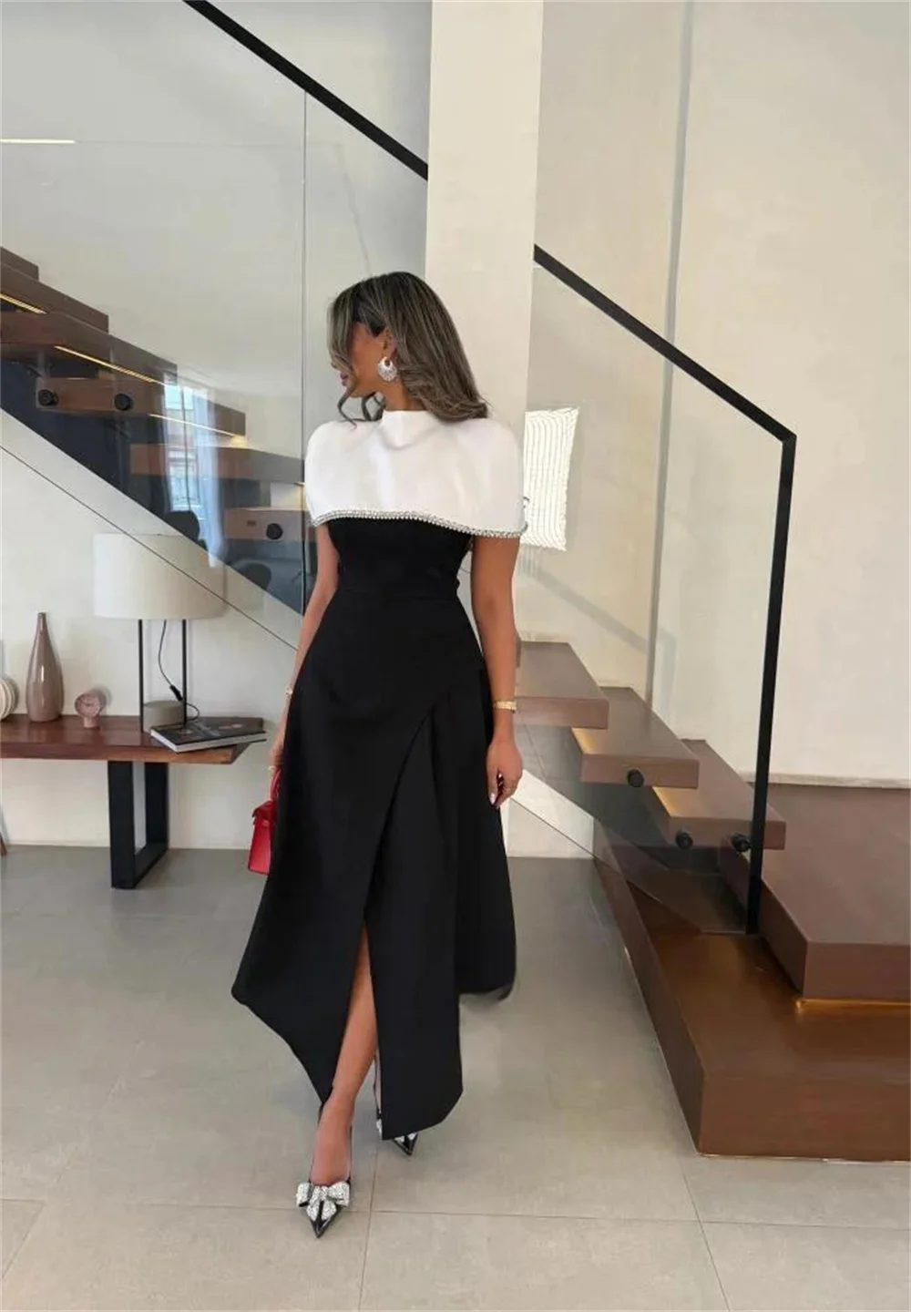 

Luxury O Neck Crystals Mermaid Evening Dress Short Sleeve Ankle Length Formal Party Dress Formal Classic Woman Prom Gown New