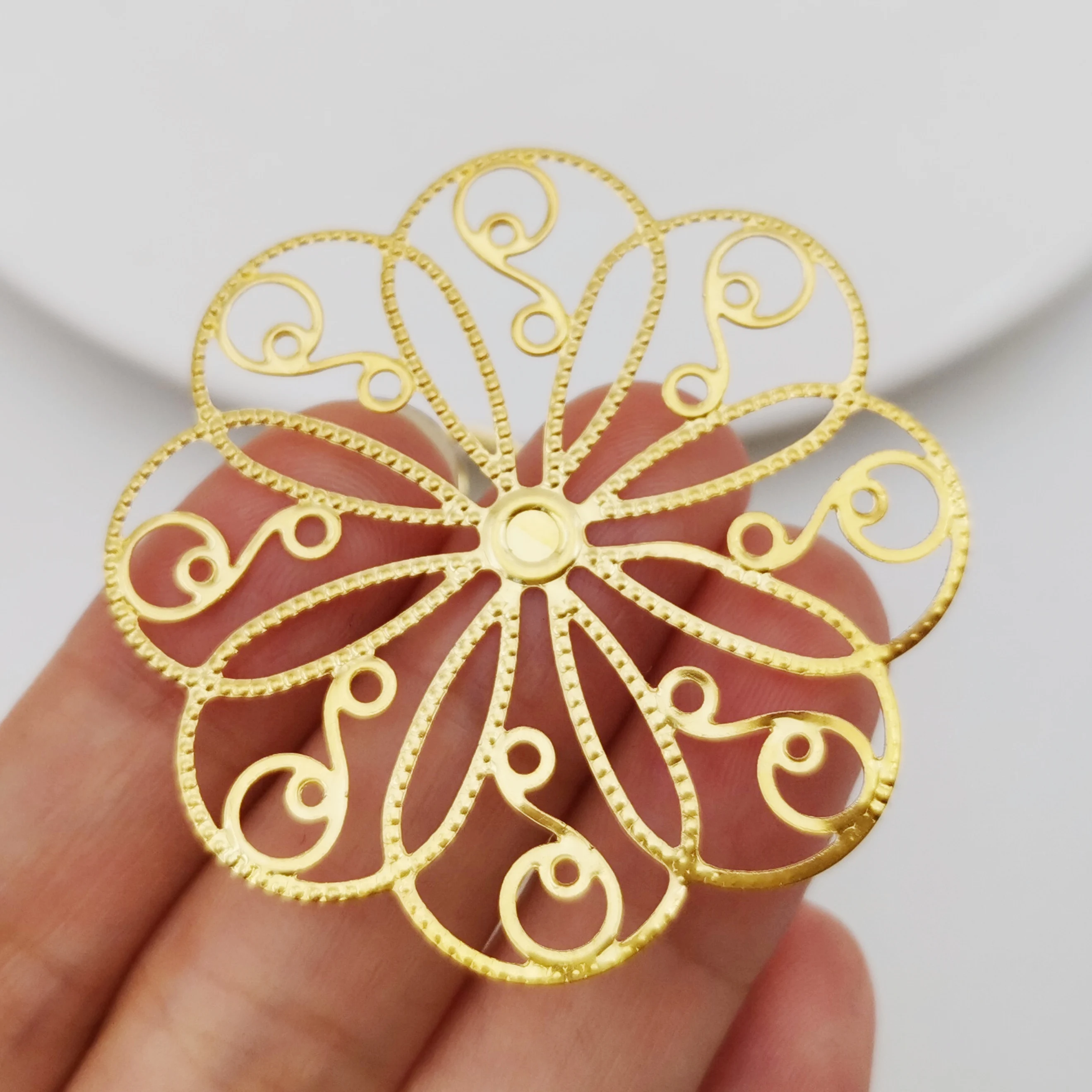 10/50 Pieces 48mm Gold Color Metal Filigree Hollow out Flower Slice Charms base Setting Jewelry DIY Components Findings