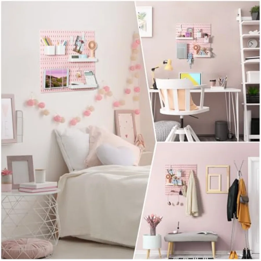 Modulaire hangende wandmontage display peg board paneelset met 4-delige pegboards en 17 accessoires voor slaapkamer thuiskantoor badkamer
