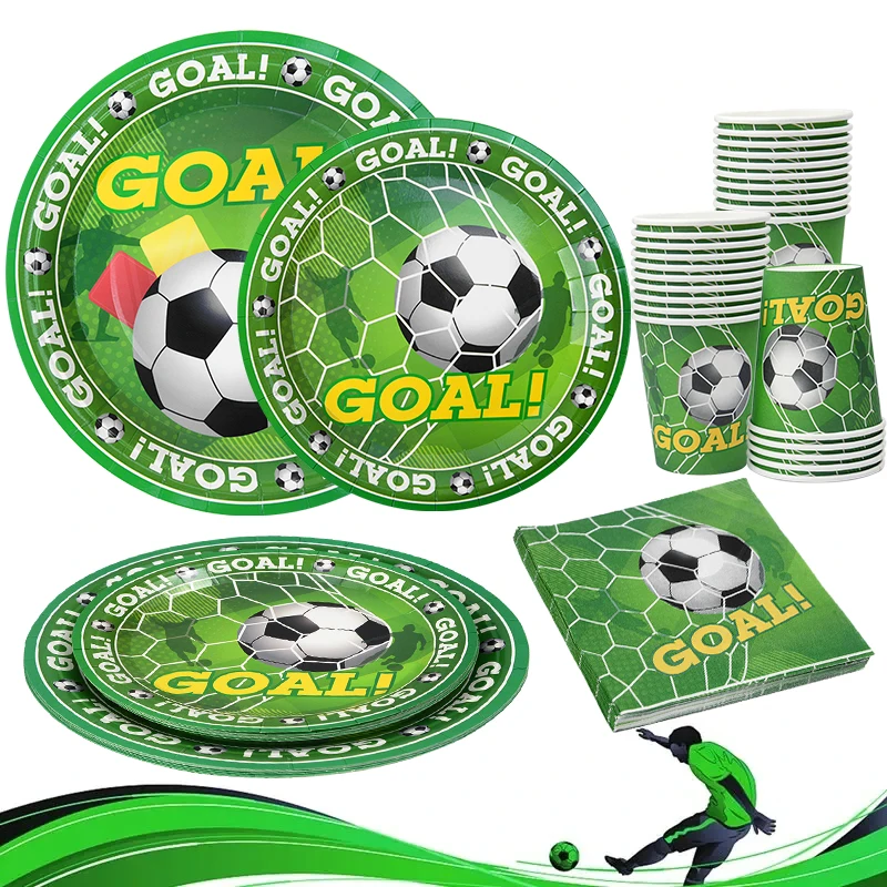 Green Football Disposable Tableware Set Kids Boy Birthday Party Decorations Soccer Pattern Cup Plate Napkin Baby Shower Supplies