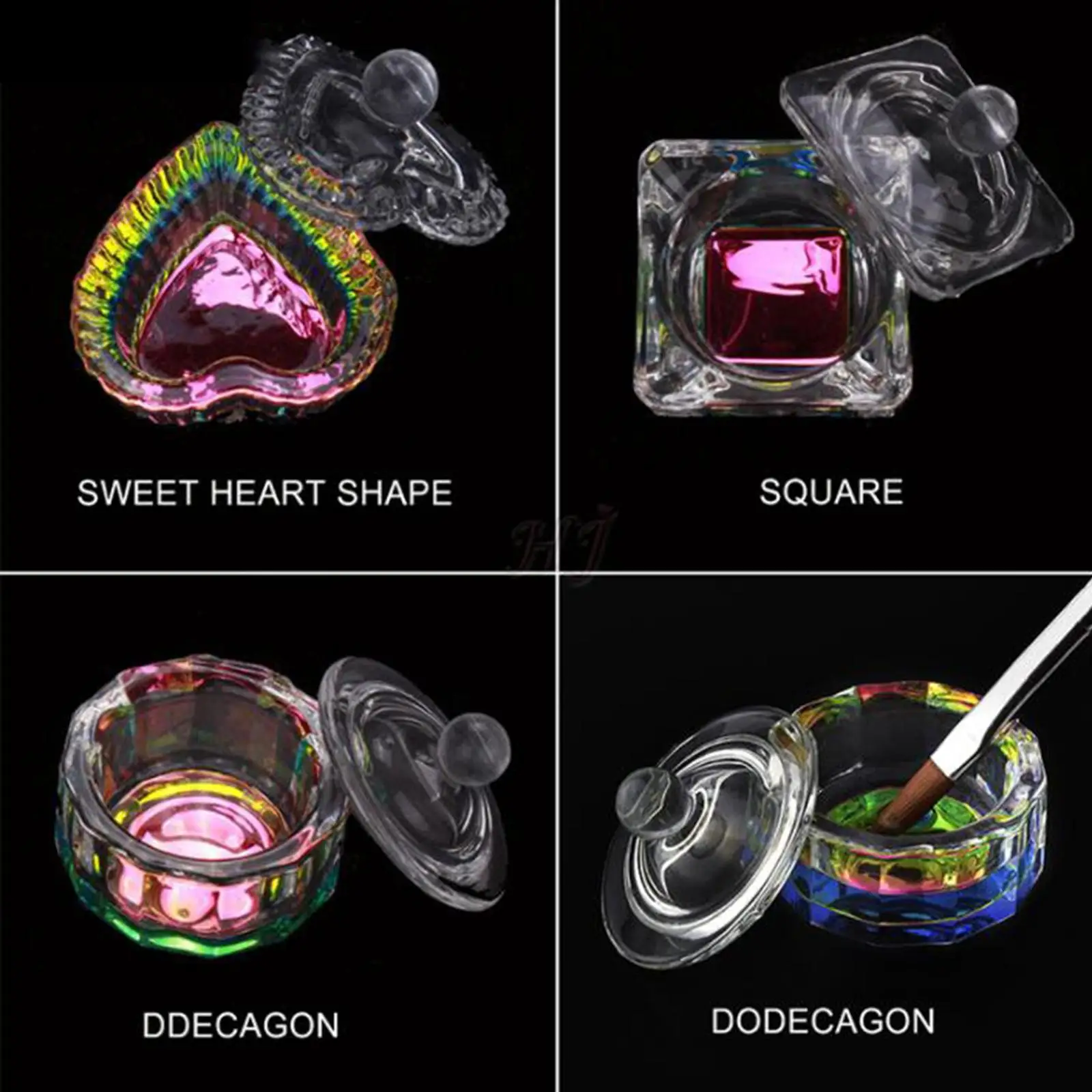 Nail Art Dish Glazen Kom met Deksel voor Acryl Vloeibaar Poeder DIY