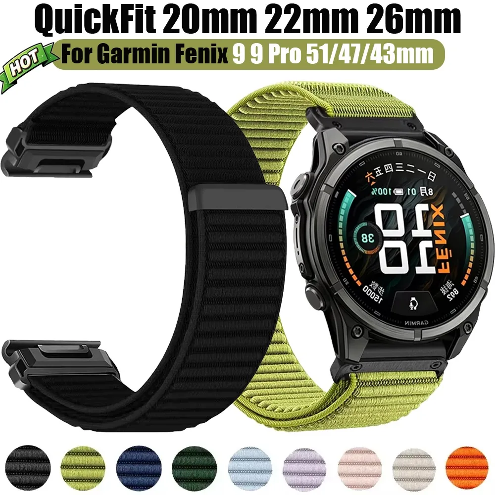QuickFit 20mm 22mm 26mm Nylon Strap for Garmin Fenix 9 9 Pro 51/47/43mm Tactix 8 Quatix 8 Bracelet Garmin 970 965 955 Watch Band