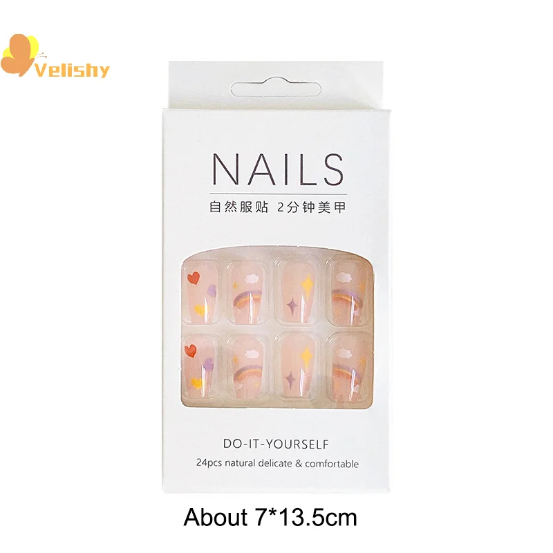 2025 أحدث 24 قطعة/المجموعة مسمار الفن الفرنسية الأظافر وهمية مجموعة مع الغراء ABS البلاستيك-ملصقات أظافر قصيرة بسيطة