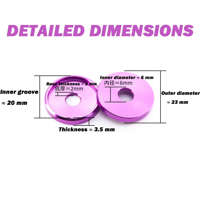 6061 Aluminum Alloy Washers M6 Thickness 3.5mm Multiple Colors Gasket for DIY Bike Motorcycle Car Decorative Washers Large Size