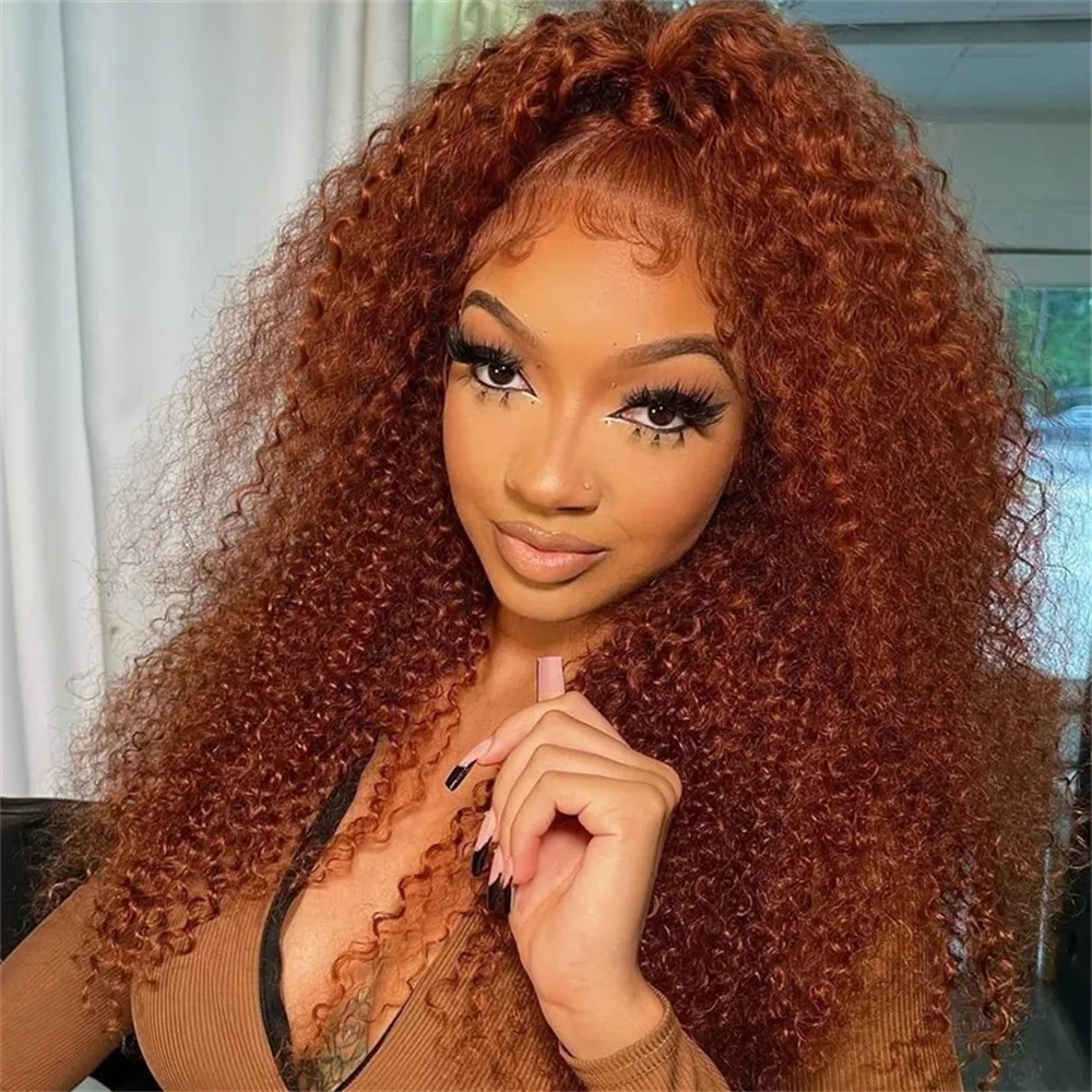 

Soft 26Inch Long Orange Kinky Curly Lace Front Wig For Women With Baby Hair Synthetic Preplucked Glueless Daily