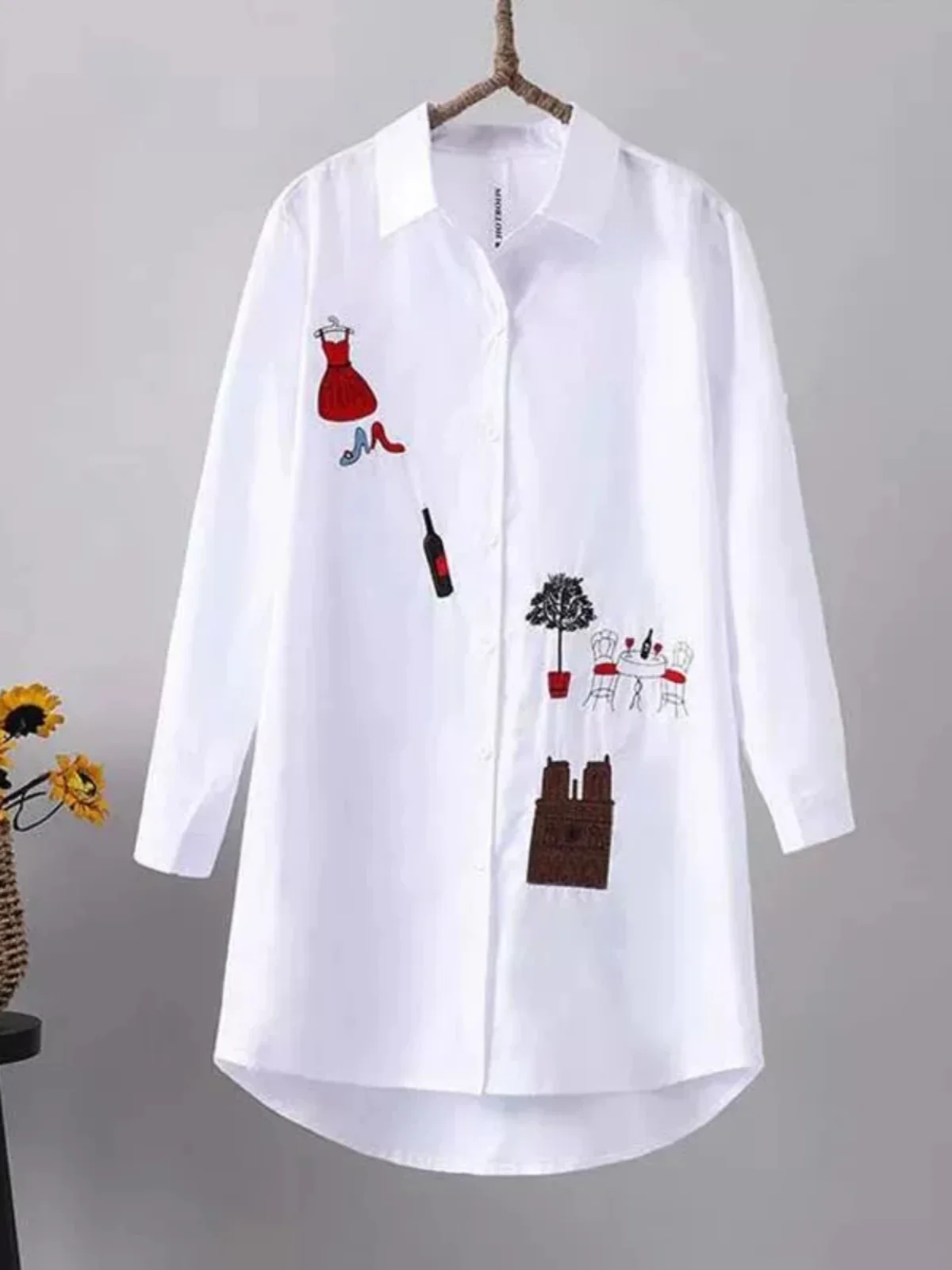 

Printed Lapel Cardigan Long Sve T-irt Turn-down Collar Floral Print Open Front irt Street Sle Polyester Fabric Slim Fit