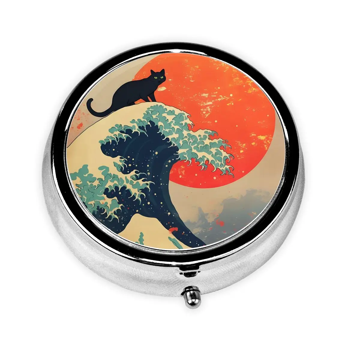 

Black Cat Round Pill Box 3 Grids Pills Dispenser Cut Kitten Cartoon Animal Portable Medicine Holder Storage Box Container