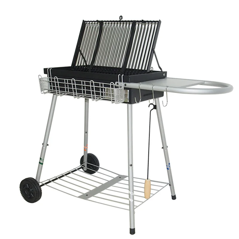 Courtyard outdoor charcoal barbecue grill full metal enamel grill mesh double-sided tumble grill folding trolley barbecue cart