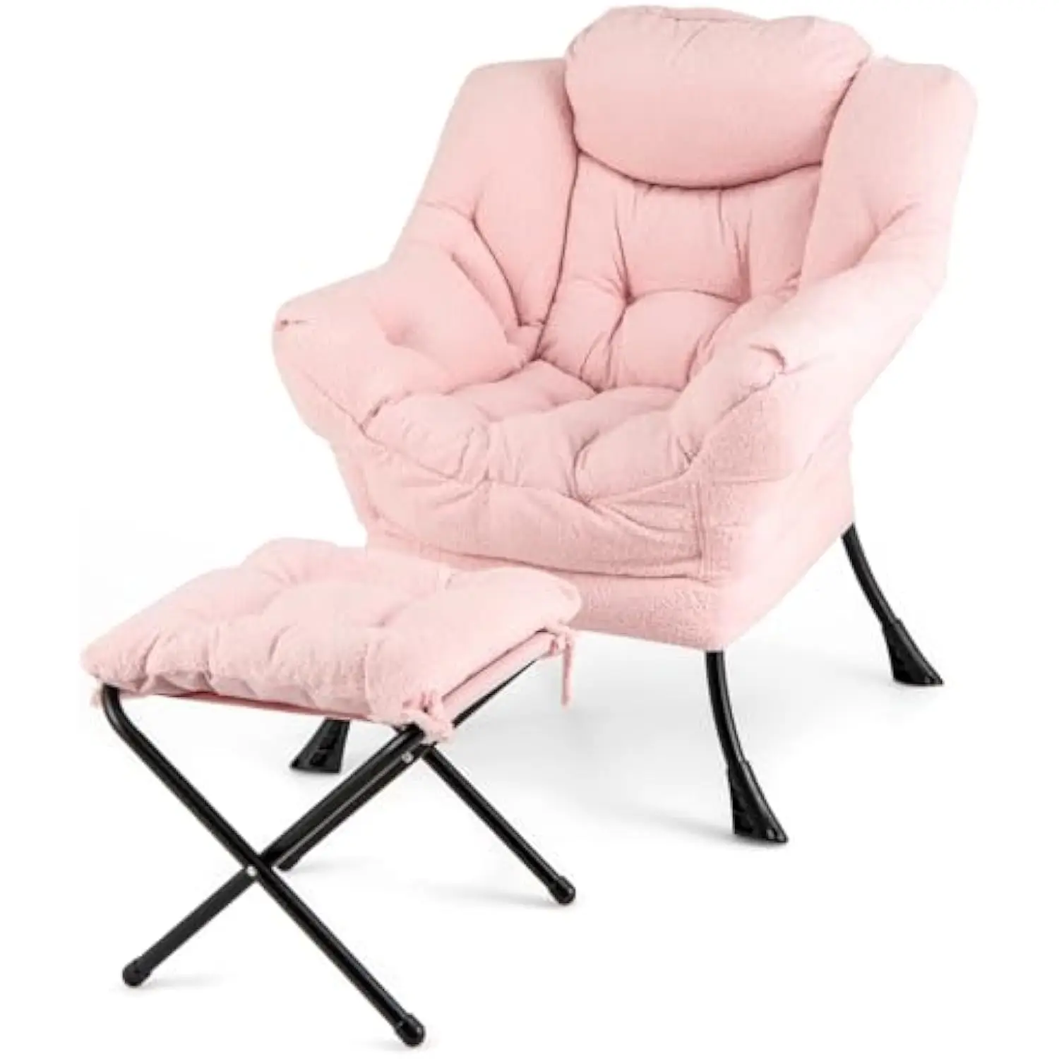 

HOMGX Lazy Chair with Ottoman, Modern Accent Chair w/Folding Footstool & Side Storage Pocket, Upholstered Comfy Reading Chair f