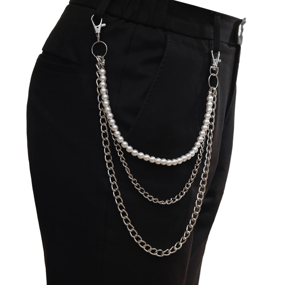 Y2K Hosenkette für Damen, Mehrschichtige Taschenkette, Gürtelkette für Hosen und Jeans, Schlüsselanhänger, Punk-Schmuck und Accessoires