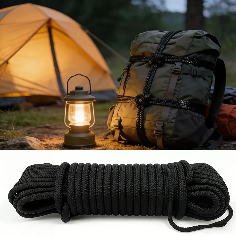

19 meters - black nylon strap, durable and portable nylon rope, suitable for clothesline, outdoor camping, tent rope