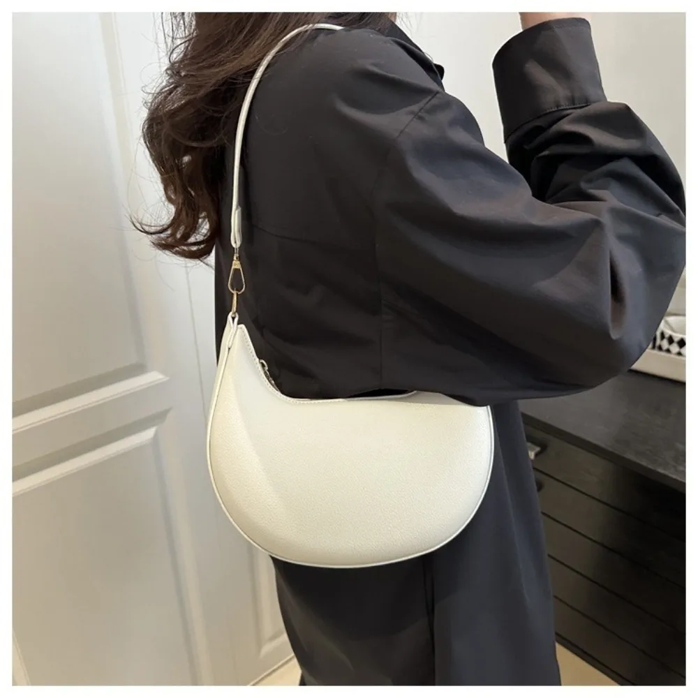 Neue PU-Leder Schultertasche, mondförmig, große Kapazität, Unterarmtasche, unifarbene Tragetasche für Damen – Detail 2