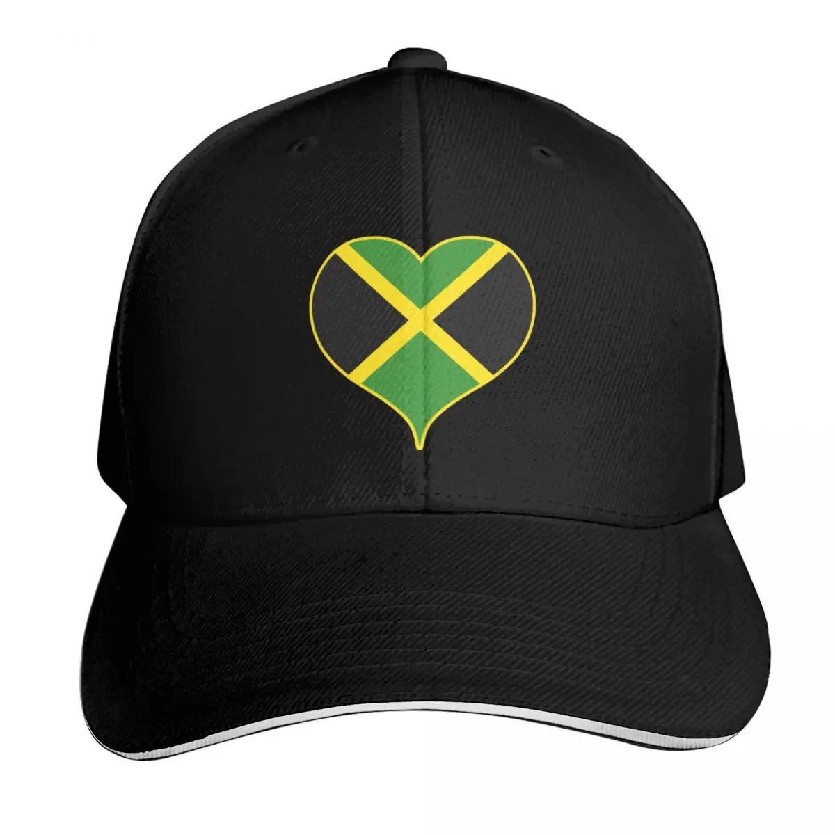 Jamaica Flag / Jamaican Heart Baseball Cap Contrast Two Tone Brim Snapback Flat Bill Strapback Dad Hat