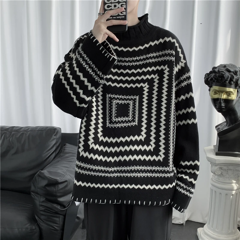 

Мужской свитер большого размера 300 Pou, свободный круглый трикотажный свитер для пар, высококачественный зимний сезон, длинный свеч Baseba...