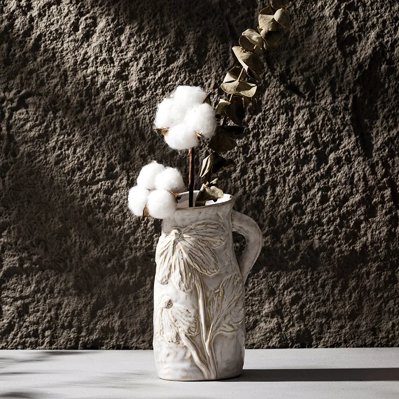 New Wabi-Sabi High-End Vintage Ceramic Hydroponic Flower Vase Sophisticated French Decors Minimalist