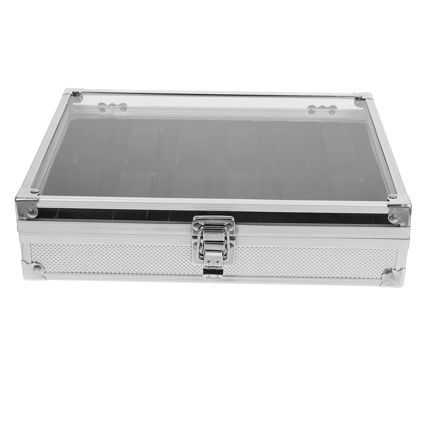 Heavy Duty Aluminum Watches Box 12 Slot Square Display Storage Case with Clear and Faux Suede Interior Watch Holder