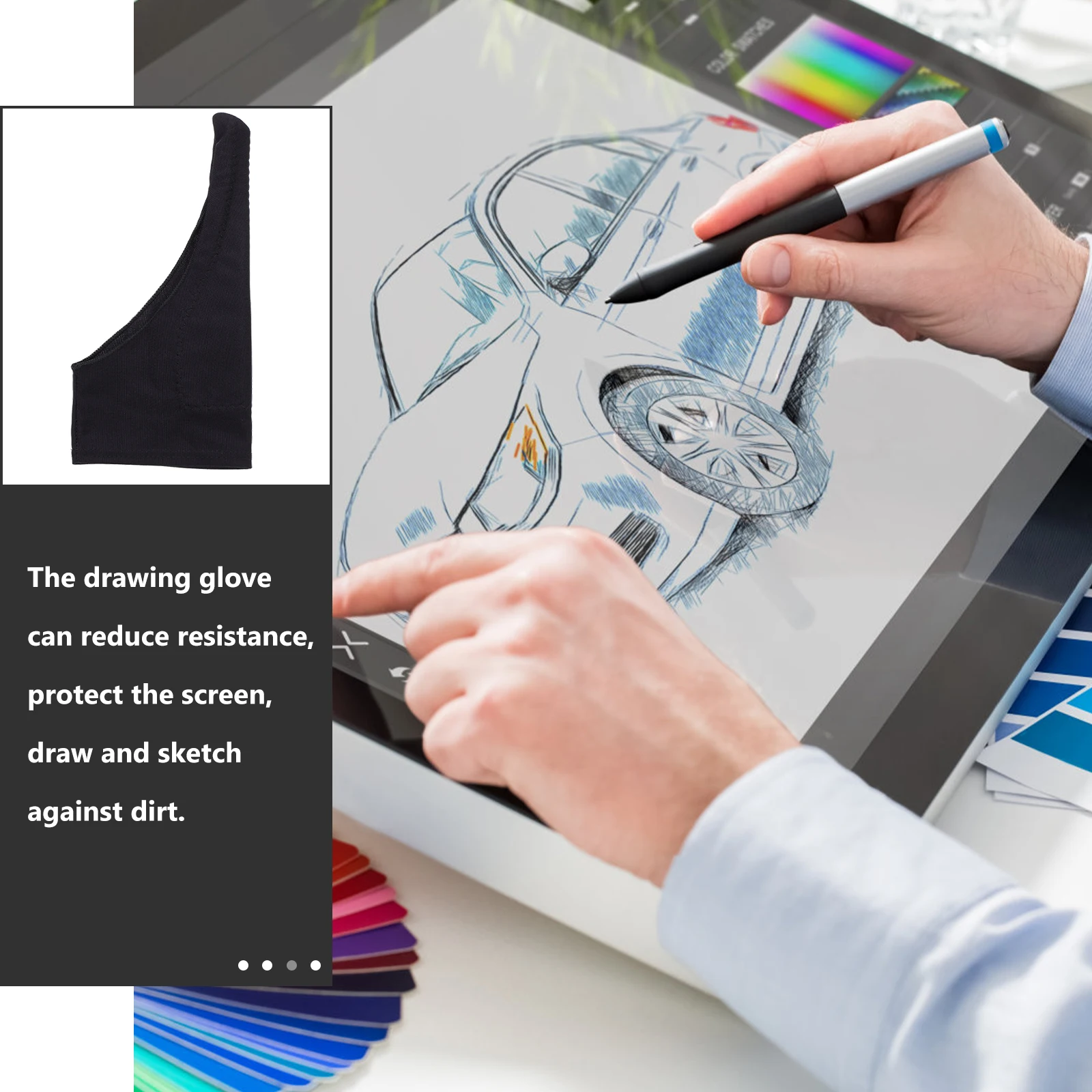 

4pcs Drawing For Digital Art Anti-Slip Palm Rejection Glove Graphics Tablet Sketching Artist Glove Touch Screen Device