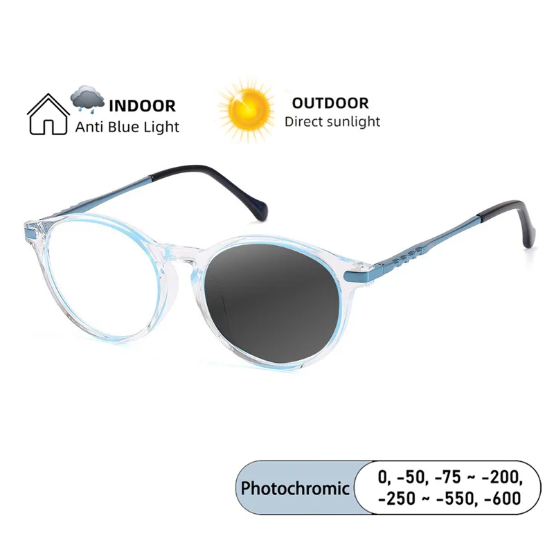 New Brand Boy Rice Nail Round Frame Anti Blue Light Prescription Myopia Glasses Girls Photochromic Astigmatism Children Eyeglass