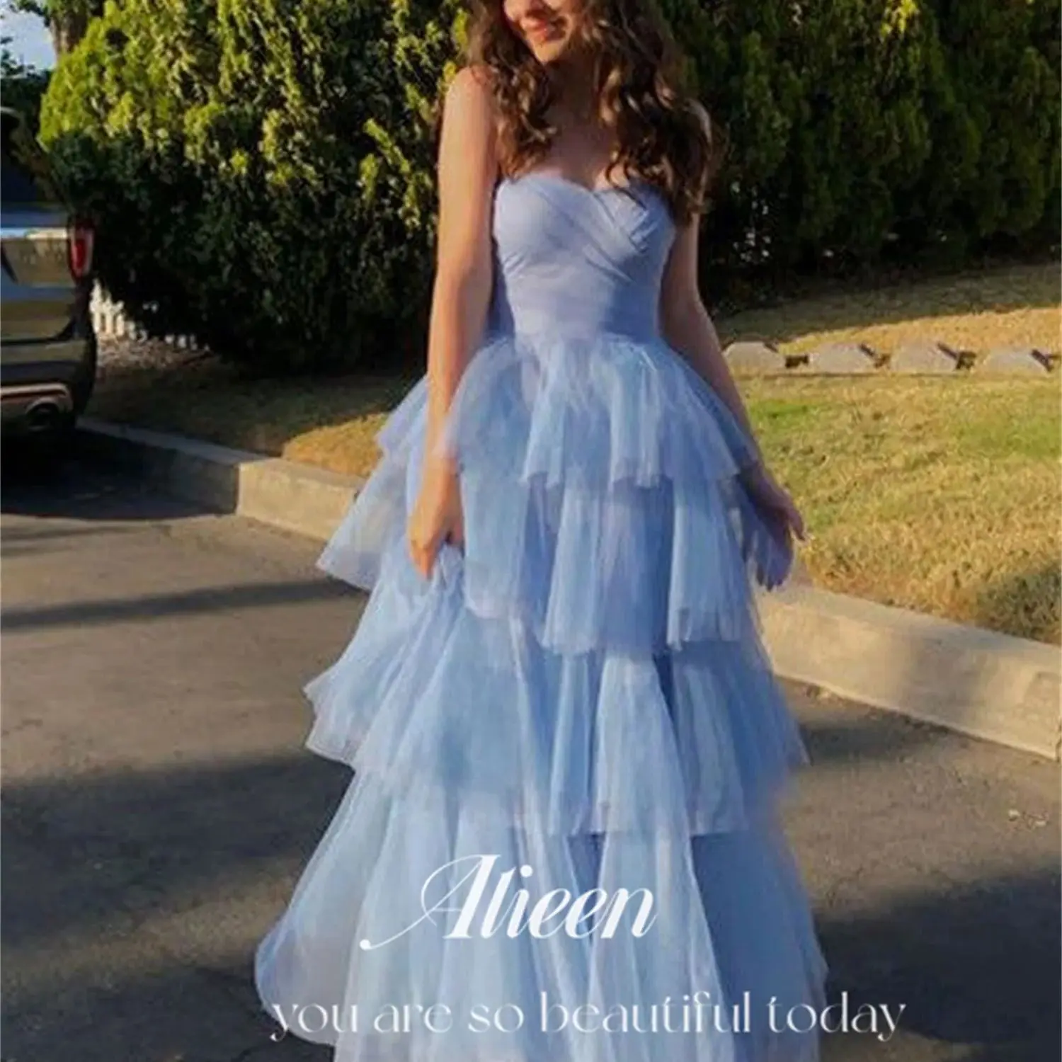 

Aileen Light Blue Multi-layer Layered Sweetheart Formal Occasion Dresses for Special Occasions Evening Gown Wedding Party Dress