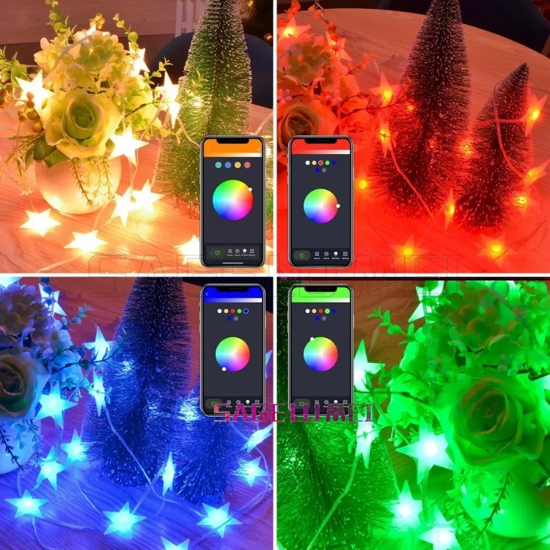 DIY Star Fairy Lights 5V Smart App Remote Control Music Sync Twinkle Lights for Garden Party Wedding Indoor Outdoor Decor String