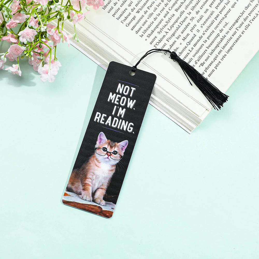 Cartoon cute retro acrylic cat bookmark for book lovers, reading supplies for cat and fox bookmarks, tassel gift