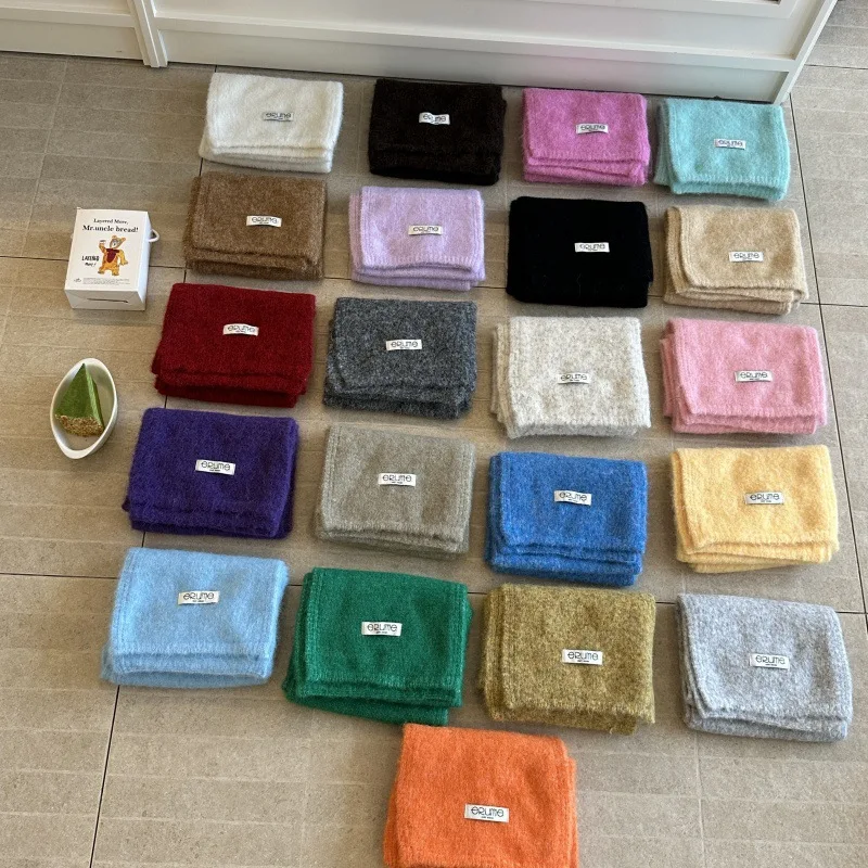 

Корейский теплый однотонный вязаный шерстяной шарф с дофамином, женский высококачественный универсальный теплый шарф для мужчин и женщин для пар