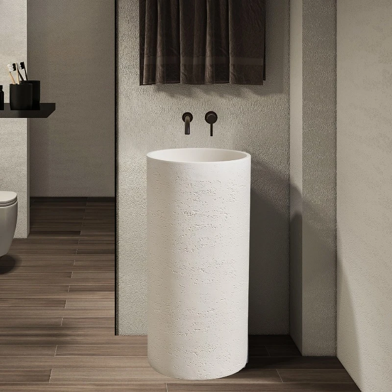 

Japanese wabi-sandy wind designer column basin floor-to-ceiling integrated courtyard wash basin personalized creative travertine