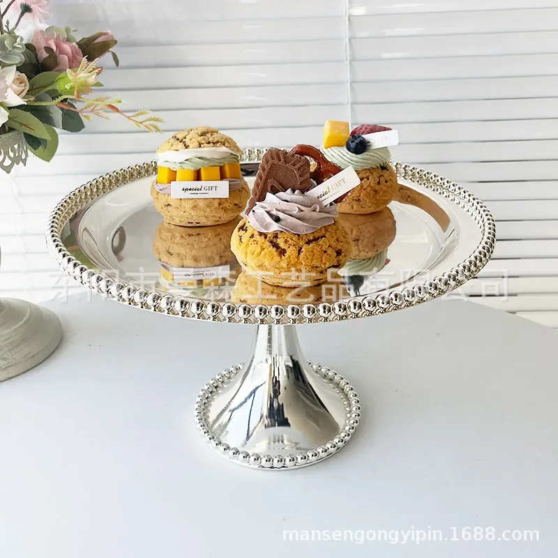 European Golden Round Cake Plate Fruit Tray Dim Sum Serving Platter Baking Party Wedding Home Decor Soft Ornament Elegant
