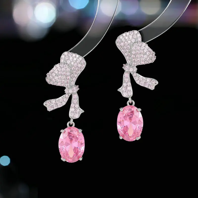 Luxury High-End Bowknot Copper Inlaid Zircon Earrings S925 Silver Needle Elegant Temperament Super Sparkling Fashion Exquisite E