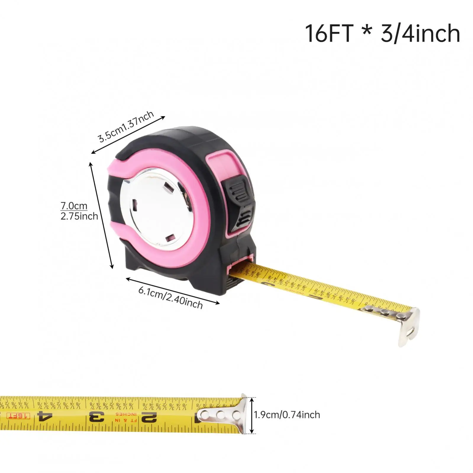 1/8 inch Fraction Markings Full Imperial Scale 16 ft x 3/4 inch Retractable Tape Measure, Self Locking Measuring Tape