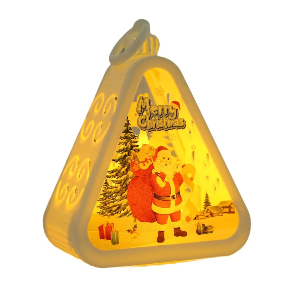 

Christmas Triangle Lantern Plastic Snowman Santa Claus Festival Lamp Mini Table Ornaments Party Scene Props Home Decoration