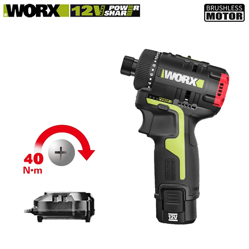 

Worx WU129 Cordless Screwdriver Brushless Motor 40Nm 1800rpm Bare Tool or With One Battery and Charger Univeral 12v Battery Pack